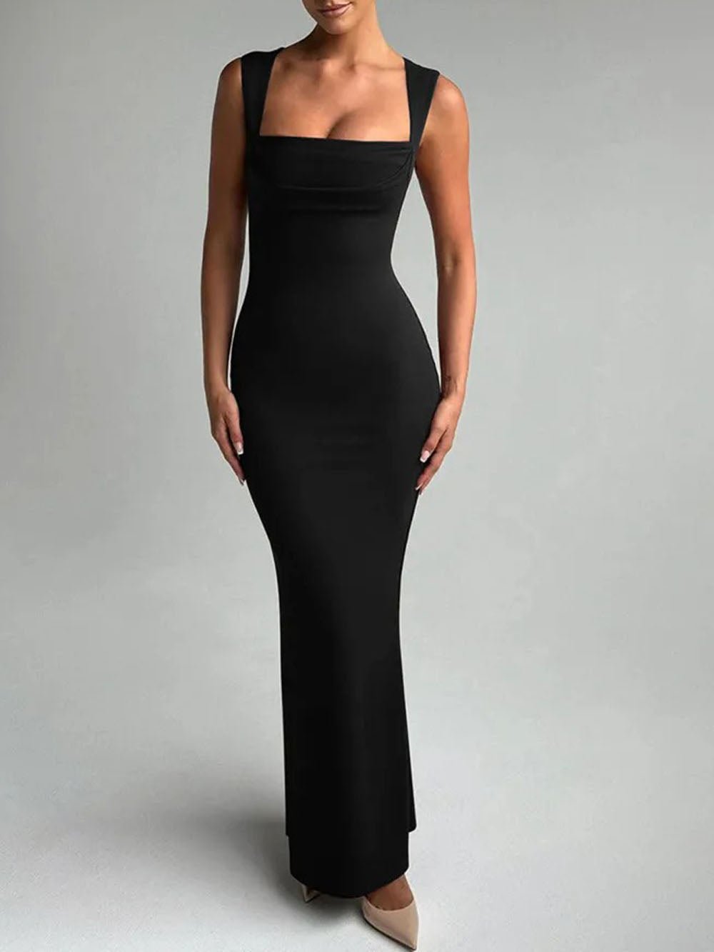 Square Neck Cowl Bust Bodycon Column Maxi Dress