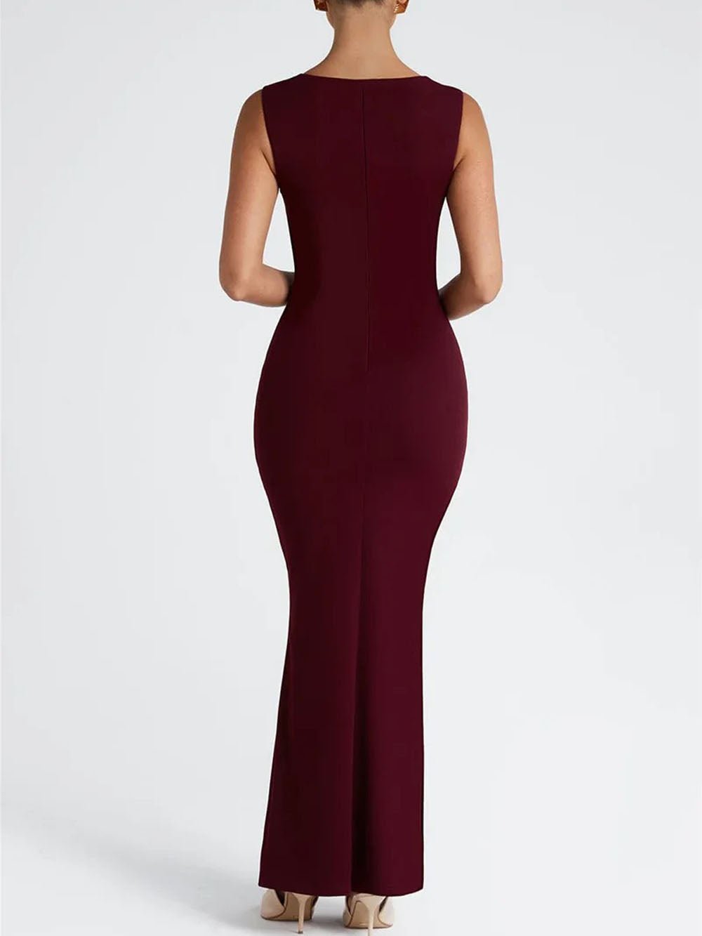 Square Neck Cowl Bust Bodycon Column Maxi Dress