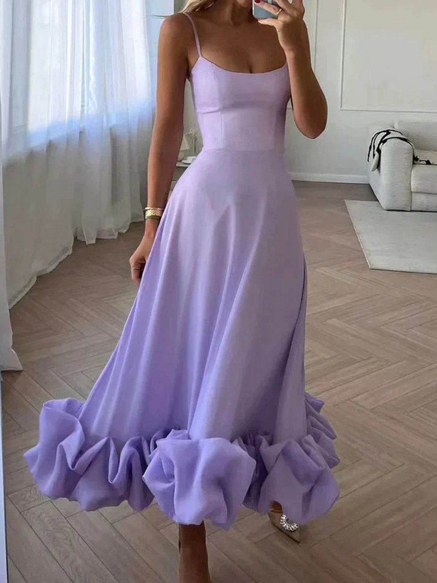 Scoop Neck Spaghetti Strap Bubble Hem Floor-Length Ball Gown