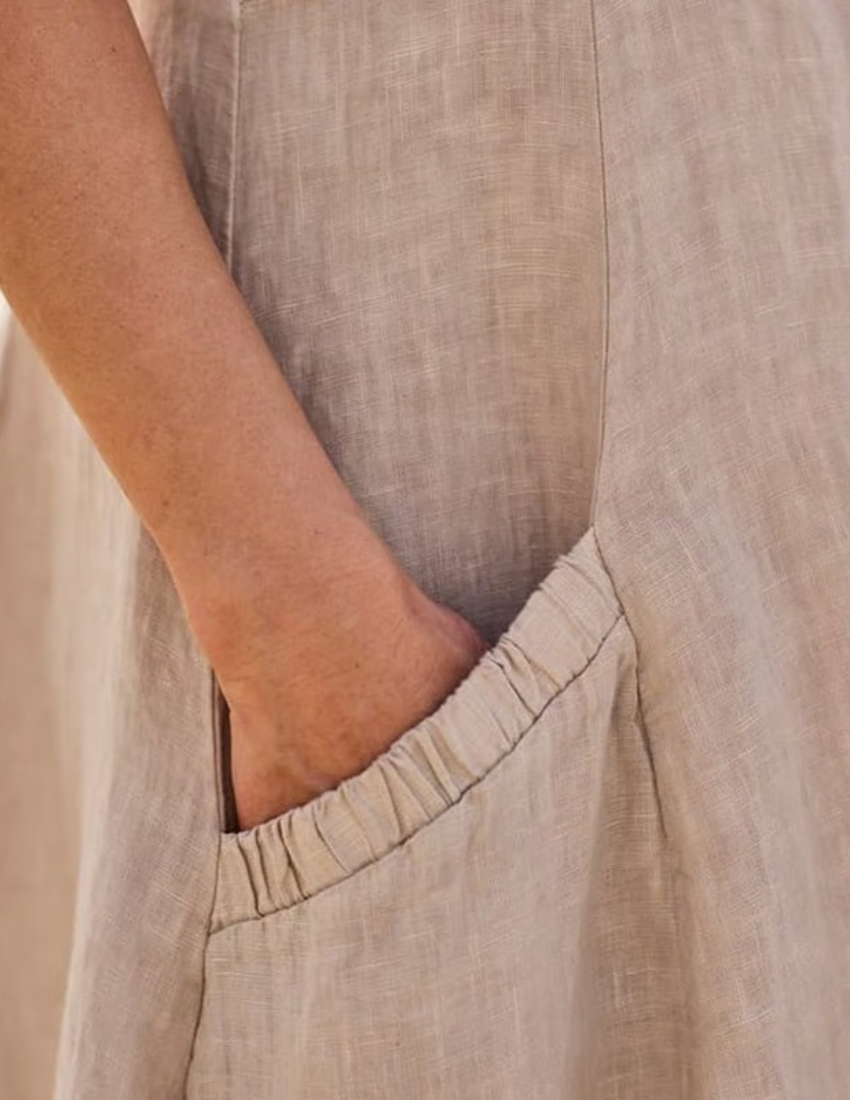 Panel Seam Scoop Neck Patch Pocket Wide Leg Maxi Dress