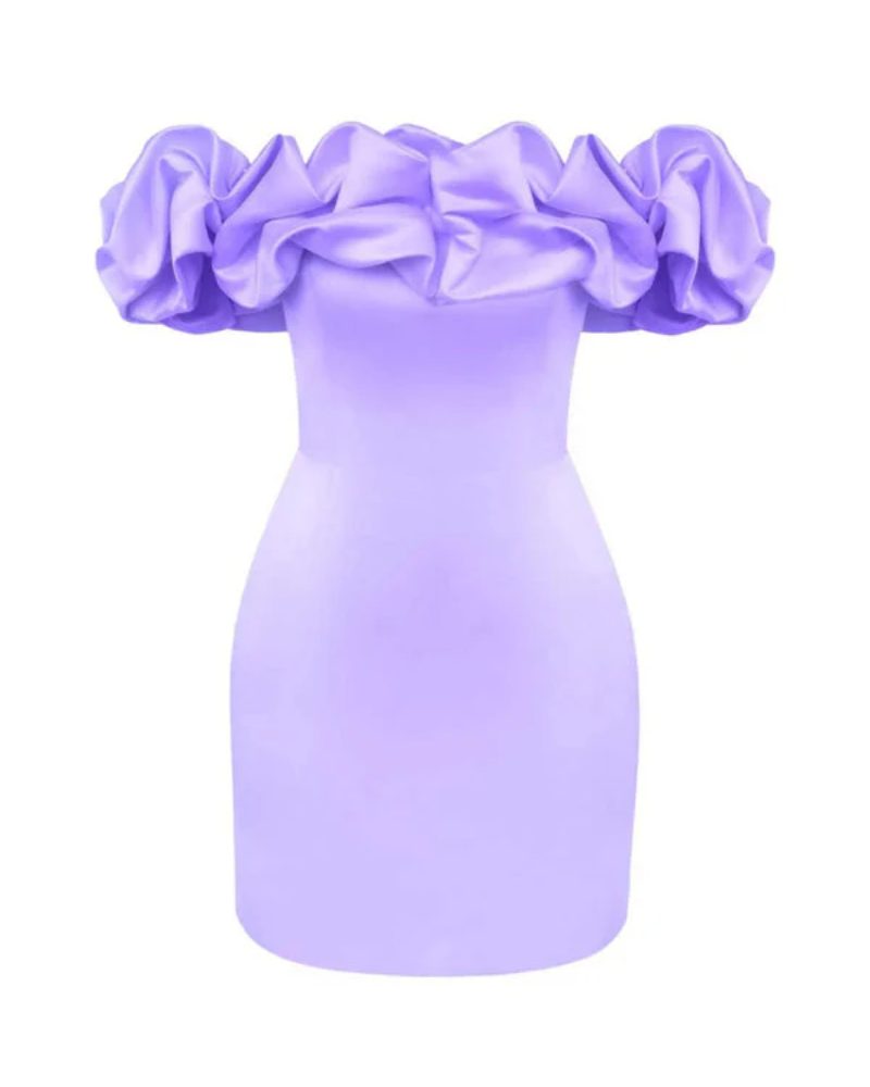 Satin Off-the-Shoulder Ruffle Draped Bodycon Mini Dress