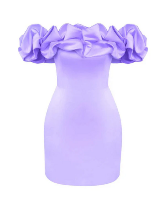 Satin Off-the-Shoulder Ruffle Draped Bodycon Mini Dress