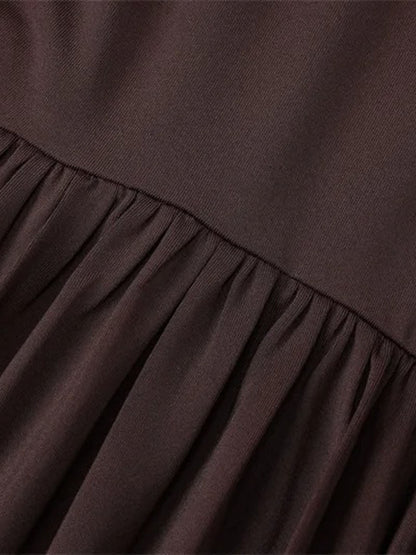 Long Sleeve Deep V-Neck Ruched Bodice Pleated Floor-Length Maxi Dress