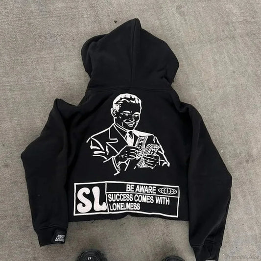 Dark Alphabet Graphic Pullover Hoodie