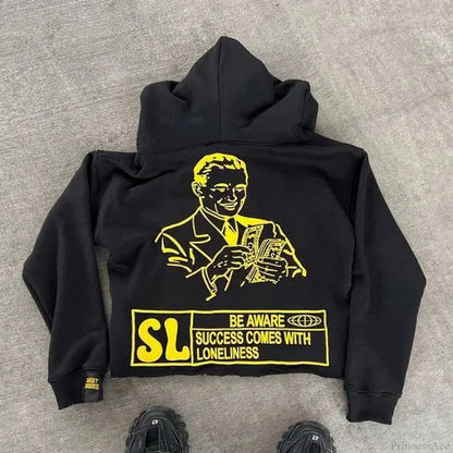 Dark Alphabet Graphic Pullover Hoodie