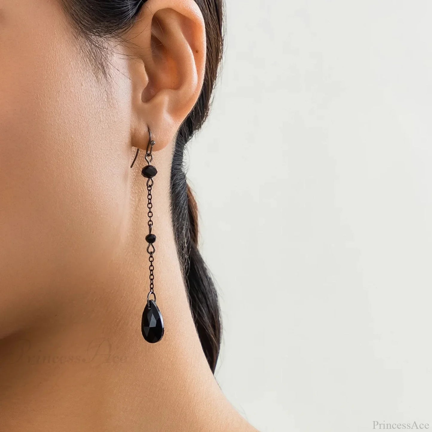 Dark Black Crystal Long Fringe Drop Earring