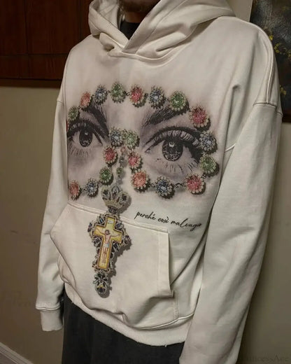 Dark Eyes Print Athletic Hoodie
