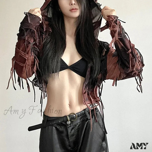Dark Fairy Grunge Y2k Tassel Hooded Vintage Long Sleeve Cozy Chic Stylish Cardigan