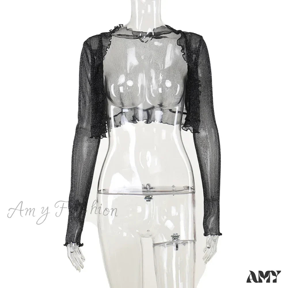 Dark Fairycore Glitter Elegant Thin Gothic See-through Ruched Crop Alternative Cardigan