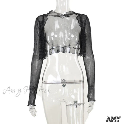 Dark Fairycore Glitter Elegant Thin Gothic See-through Ruched Crop Alternative Cardigan