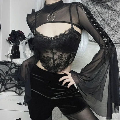 Dark Net Lace Up Flared Shirt