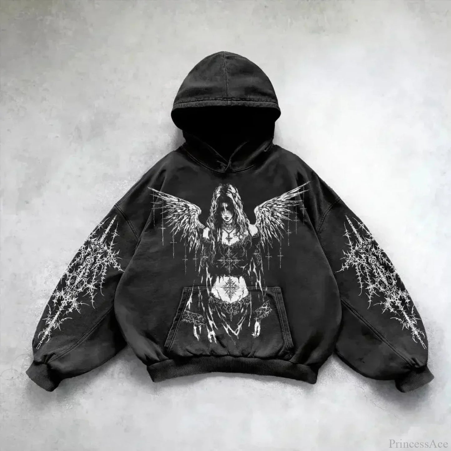 Dark Skull Print Oversized Hoodie
