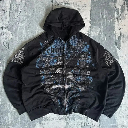 Dark Skull Print Oversized Hoodie