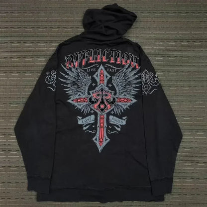 Dark Skull Print Rebel Hoodie