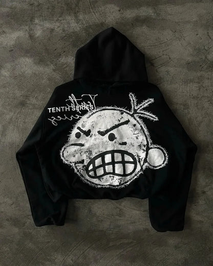 Dark Vintage Visual Print Hoodie