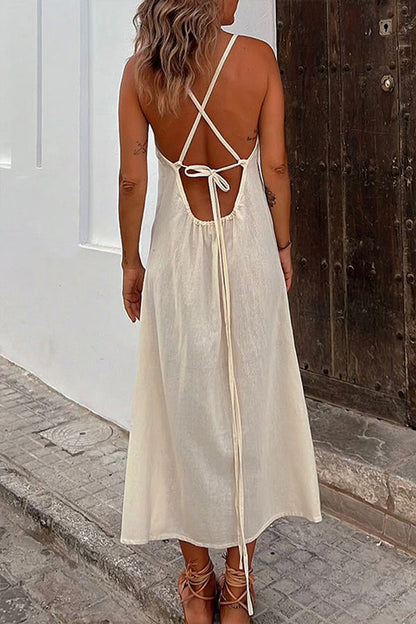 Tribal Geometric Panel Plunge V-Neck Spaghetti Strap Midi Dress