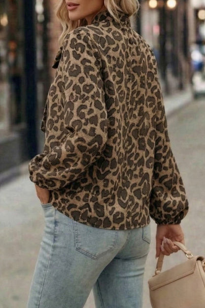 Leopard Print Bow Collar Long-sleeved Loose Shirt