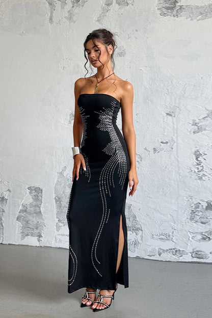 Strapless Rhinestone Maxi Birthday Dress
