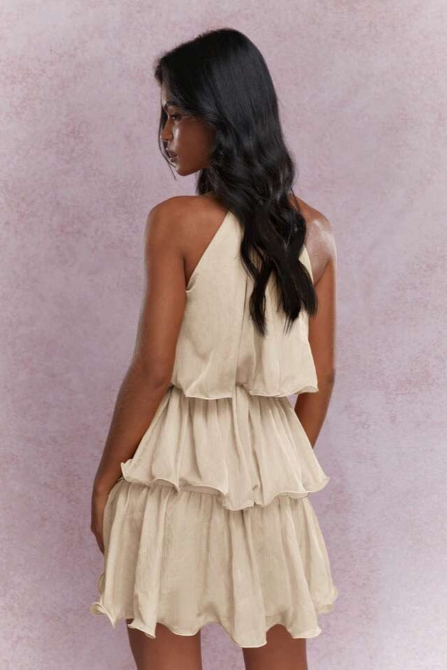 Halter Neck Tiered Ruffle Sleeveless Mini Dress