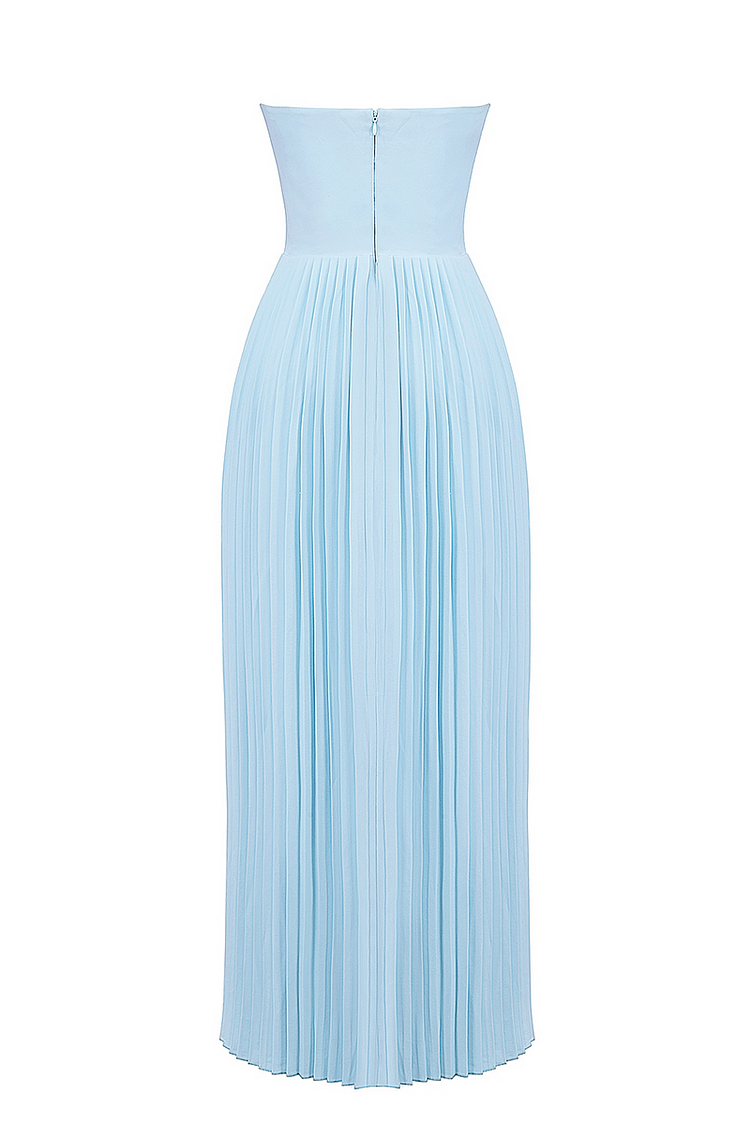 Strapless Sweetheart Corset Basque Waist Accordion Pleated Maxi Dress