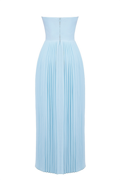 Strapless Sweetheart Corset Basque Waist Accordion Pleated Maxi Dress