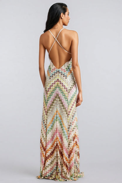 Haley Open-Back Crochet Knit Maxi Dress