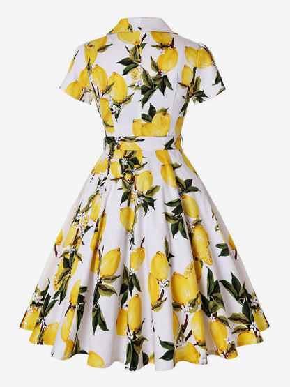 Vintage Printed Tea Dress for Women - 1950s A-Line Belted Short Sleeve Rockabilly Swing Midi Dress - Holiday Picnic 2026