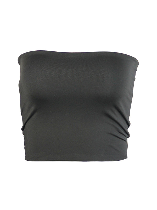 Plain Short Style Navel Exposed Bandeau Top
