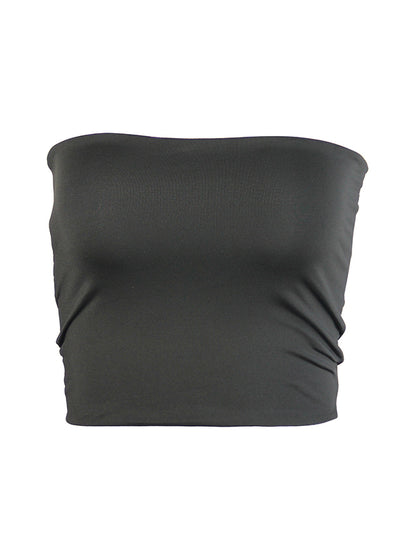 Plain Short Style Navel Exposed Bandeau Top