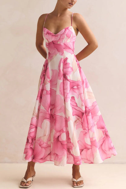 Floral Print Spaghetti Strap Backless Holiday Maxi Dress