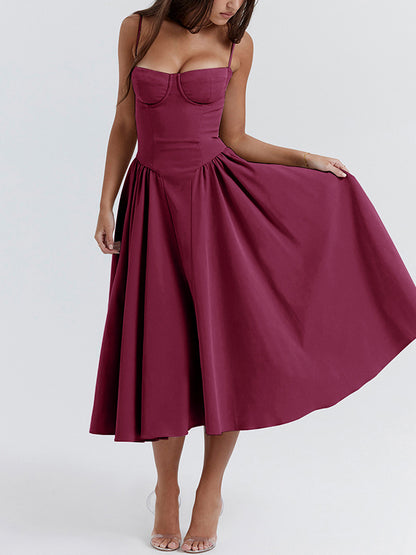 Vintage Solid Cami Midi Dress
