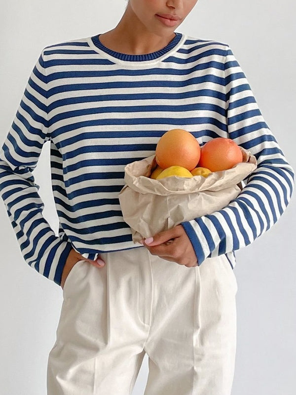 Striped Crew Neck Knit Sweater