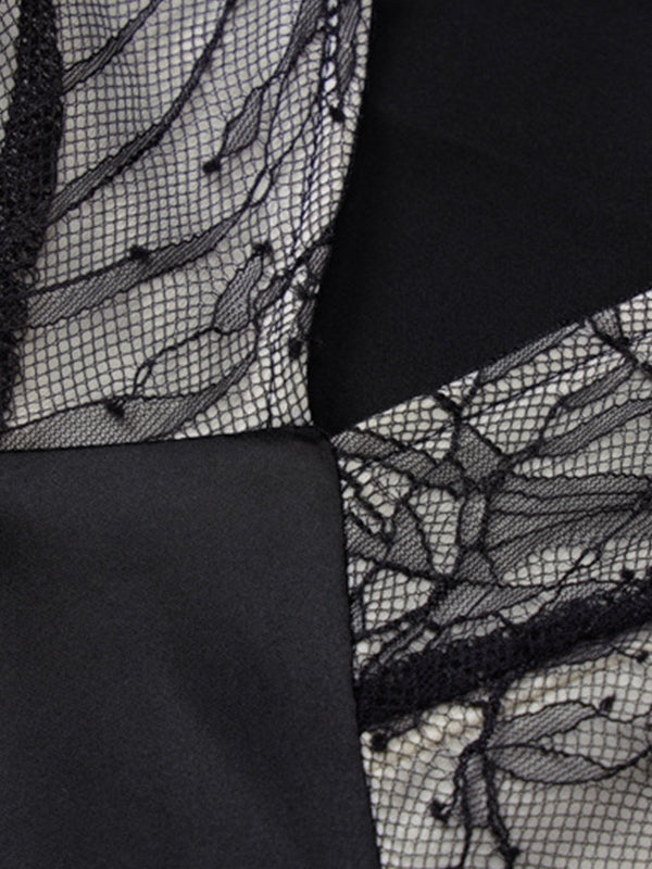 Splice Lace Mesh Hem Maxi Dress