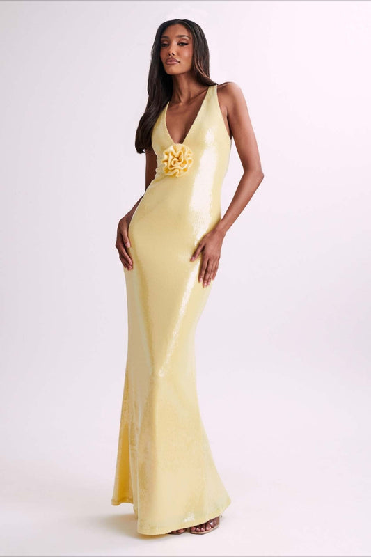 | Backless Floral Sequin Maxi Dress