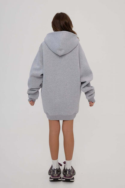 Solid Color Oversize Long - Sleeve Zip - Up Hoodie