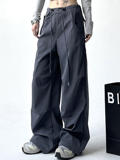 Solid Color Parachute Cargo Pants
