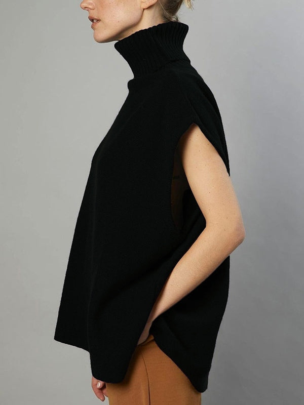 Solid High Neck Loose Sweater Vest