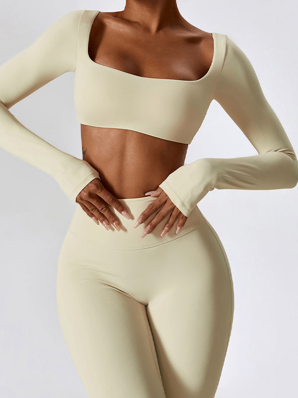 Solid Quick Dry Square Neck Cropped Active Top & Pants Set