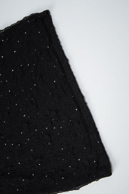Rhinestone Embellished Mock Neck Lace Long Sleeve Bodycon Mini Dress