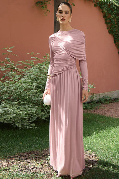 | Ruched High Waist Long Sleeve Maxi Dress