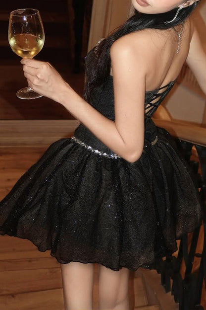 Strapless Sweetheart Rhinestone Trim Cupcake Skirt Mini Dress