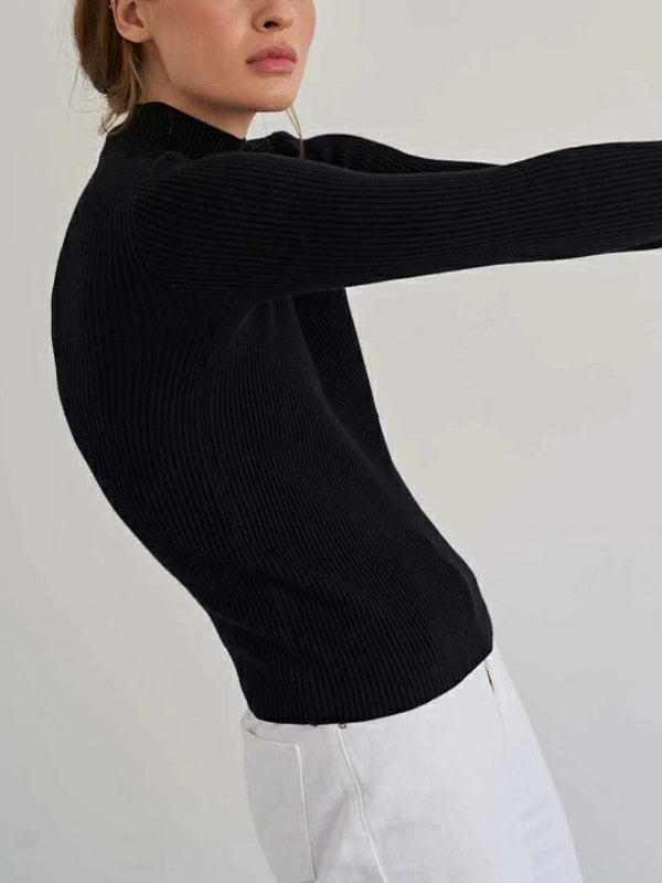 Solid Mock Neck Slim Knit Sweater