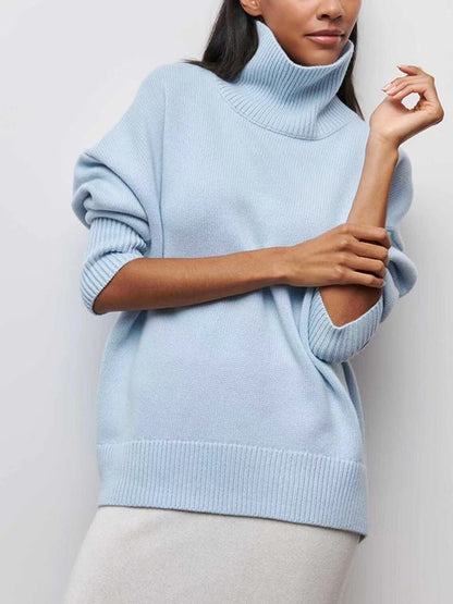 Solid High Neck Loose Sweater