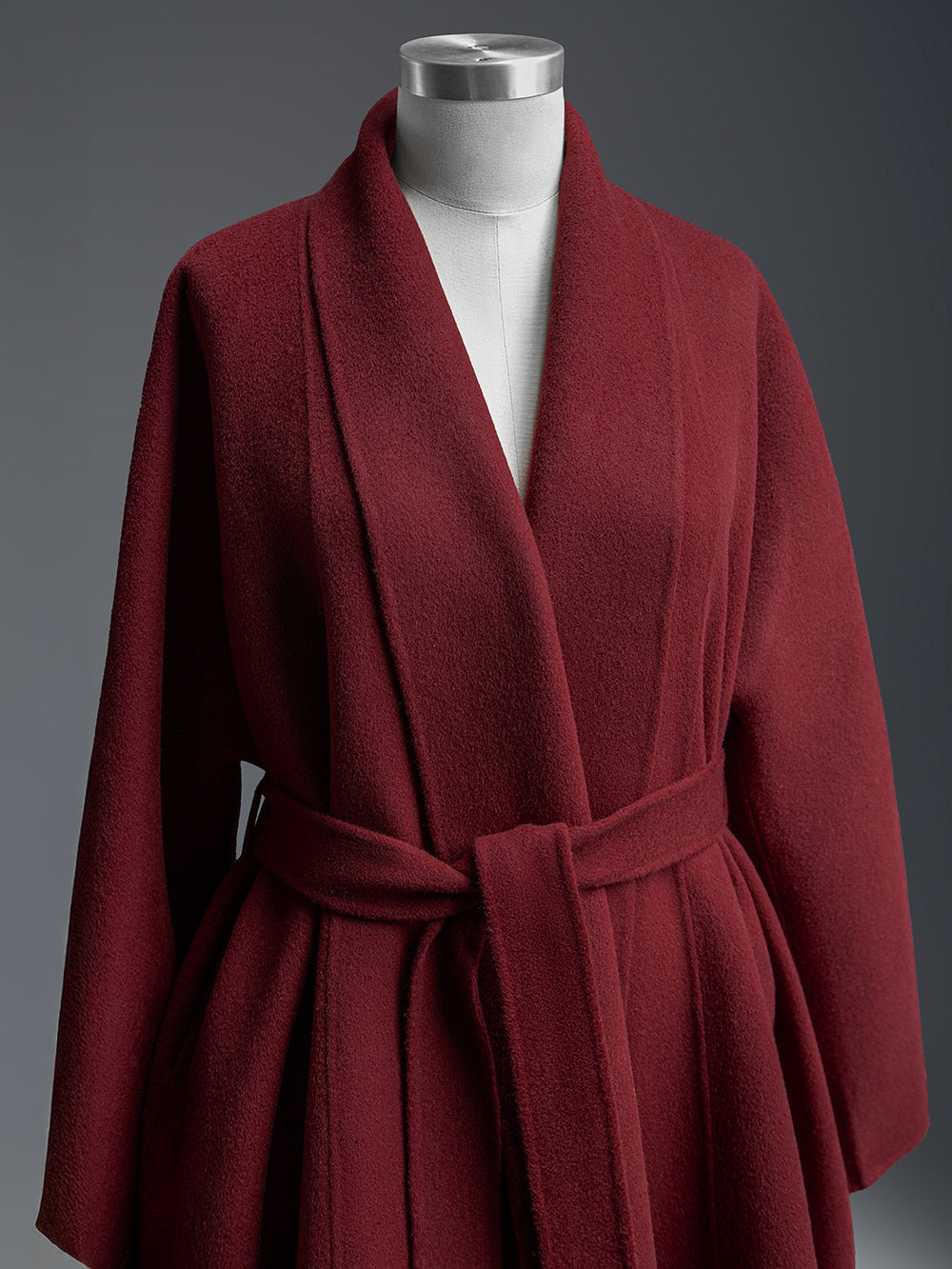 Burgundy Wool Cashmere Blend Wrap Coat For Woman Lapel Elegant Belted Double-Faced Winter Outerwear 2026