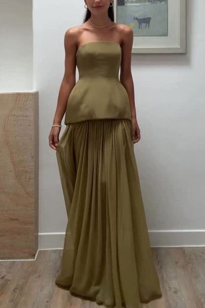 Classic Attendance Structure Strapless Tank and Pleated Tulle High Rise Maxi Skirt Set