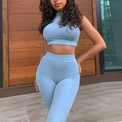 KittenAlarm - Dee Halter Neck Crop Top & High Waist Leggings Set