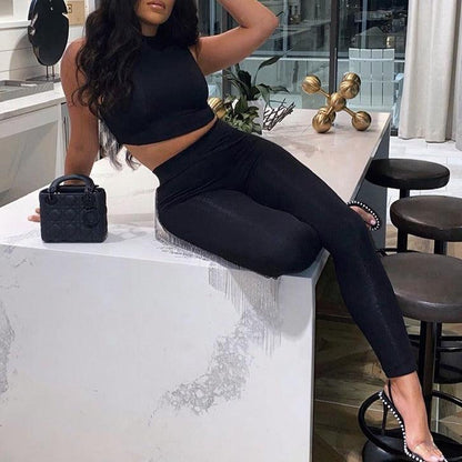 KittenAlarm - Dee Halter Neck Crop Top & High Waist Leggings Set
