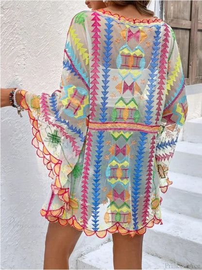 Deep V-neck Tunic Lace Boho Mini Beach Cover up