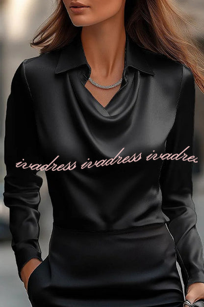 Solid Color Lapel Long Sleeve Casual Top