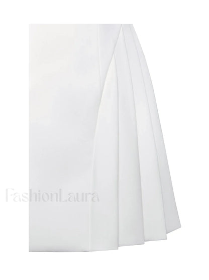 Delia White Blazer Charming Dress with Pleated Detail
